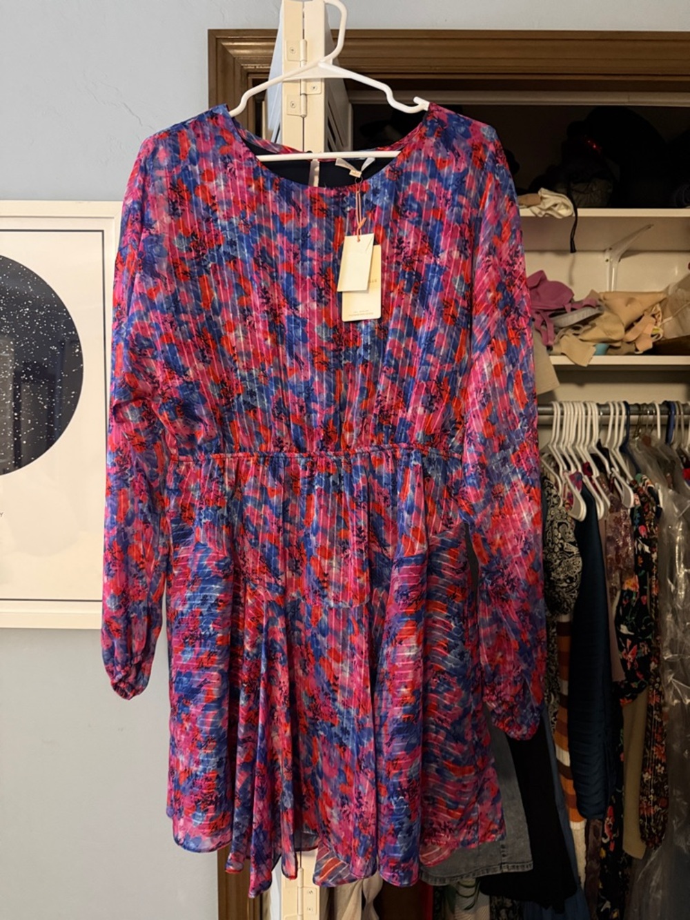 Skies Are Blue Pink and Blue Floral Pleated Mini Dress